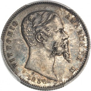 Viktor Emanuel II., zvolený král (1859-1861). 1 lira, 1. typ 1859, B, Bologna.