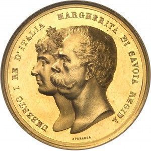 Umberto I. (1878-1900). Zlatá medaile, nástup Umberta I. Savojského na trůn, Speranza 1878, Řím.