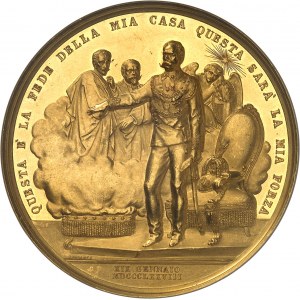 Umberto I. (1878-1900). Zlatá medaila, nástup Umberta I. Savojského na trón, Speranza 1878, Rím.