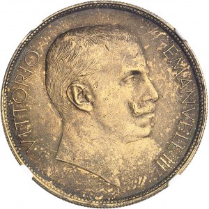 Victor-Emmanuel III (1900-1946). Versuch von 100 Lira aus vergoldetem Metall mit Minerva und Agriculture von S. Johnson, matt brünierter Rohling (PROOF) 1903, Mailand (Johnson).