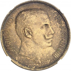 Viktor Emanuel III (1900-1946). Esej 100 lír v pozlátenom kove s Minervou a poľnohospodárstvom od S. Johnsona, matný leštený blanket (PROOF) 1903, Miláno (Johnson).