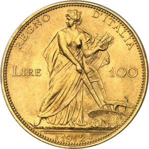 Viktor-Emmanuel III (1900-1946). 100 lir zlatých pro ESPOSIZIONE INTERNAZIONALE AGRICOLA INDUSTRIALE 1912, R, Řím.