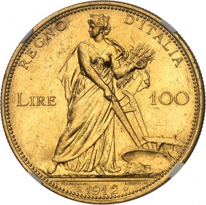 Viktor-Emmanuel III (1900-1946). 100 lir zlatých pro ESPOSIZIONE INTERNAZIONALE AGRICOLA INDUSTRIALE 1912, R, Řím.