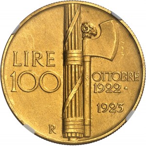 Victor-Emmanuel III (1900-1946). 100 lire au faisceau sur Flan mat (Matte) 1923, R, Rome.