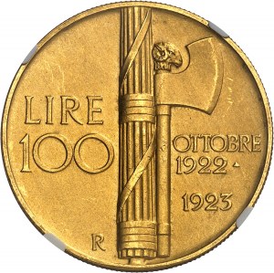 Vittorio Emanuele III (1900-1946). Fascio da 100 lire su Flan opaco 1923, R, Roma.