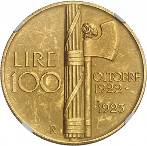 Viktor-Emmanuel III (1900-1946). 100 lir trámek na matném flanelu (Matte) 1923, R, Řím.