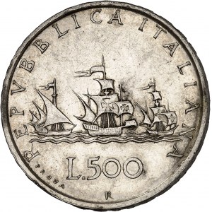Italienische Republik (seit 1946). Versuch von 500 Lira mit der Karavelle, Sonderschlag (SP) 1957, R, Rom.
