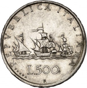 Italienische Republik (seit 1946). Versuch von 500 Lira mit der Karavelle, Sonderschlag (SP) 1957, R, Rom.