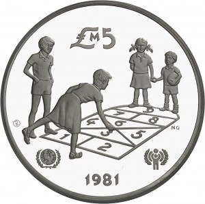 Republika. Piéfort w wysokości 5 funtów maltańskich, Międzynarodowy Rok Dziecka 1979 (IYC) 1981, CHI, Chiasso (Valcambi S.A.).