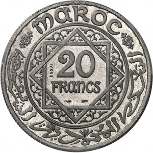 Mohammed V (1927-1961). Skúška 20 frankov v hliníku, Frappe spéciale (SP) AH 1352 (1933), Paríž.