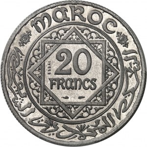 Mohammed V. (1927-1961). Versuch von 20 Francs aus Aluminium, Sonderprägung (SP) AH 1352 (1933), Paris.