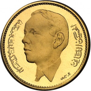 Hassan II (1961-1999). 1-Dirham-Probe in Gold, brünierter Rand (PROOF) 1965 - AH 1384, Paris.