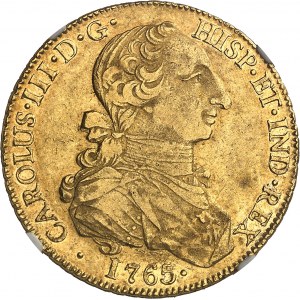 Charles III (1759-1788). 8 escudos “à la tête de rat” 1765 MF, M°, Mexico.