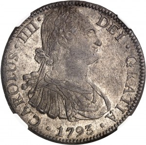 Karol IV (1788-1808). 8 realov 1793 FM, M°, Mexiko.