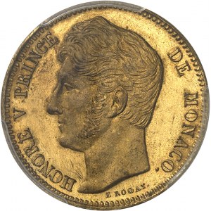 Honoré V (1819-1841). Próba 40 franków w złoconej miedzi, autor: É. Rogat, Frappe spéciale (SP) 1838, Monako.