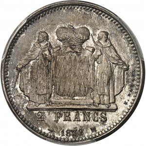 Honoré V. (1819-1841). Versuch von 2 Francs aus Silber, von É. Rogat, Frappe spéciale (SP) 1838, Monaco.