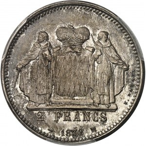 Honoré V (1819-1841). Prova di 2 franchi in argento, di É. Rogat, Frappe spéciale (SP) 1838, Monaco.