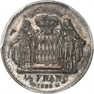 Honoré V (1819-1841). Prova da 1/2 franco in argento, di É. Rogat, Frappe spéciale (SP) 1838, Monaco.