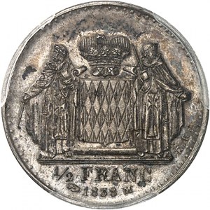 Honoré V (1819-1841). Próba 1/2 franka w srebrze, autor: É. Rogat, Frappe spéciale (SP) 1838, Monako.