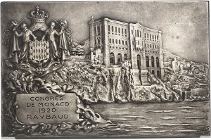 Albert I (1889-1922). Bronze-silver plaque for the Monaco Scientific Congress organized at the Monaco Oceanographic Institute, by G.-H. Prud'homme 1920, Paris.