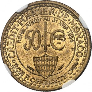 Louis II (1922-1949). Test of 50 centimes in cupro-aluminium 1924, éclair, Poissy.