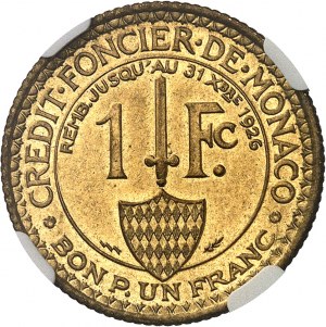 Louis II (1922-1949). Essai de 1 franc en cupro-aluminium 1924, éclair, Poissy.