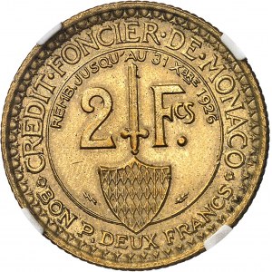 Louis II (1922-1949). Essai de 2 francs en cupro-aluminium 1924, éclair, Poissy.