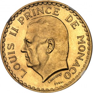 Luigi II (1922-1949). Prova di 5 franchi in oro 1945, Parigi.