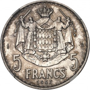 Louis II (1922-1949). Essai de 5 francs en argent 1945, Paris.