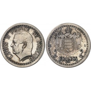 Louis II (1922-1949). Coffret de deux essais-piéforts en argent, de 1 et 2 francs par L. Maubert ND (1943), Paris.