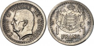 Luigi II (1922-1949). Cofanetto di due testine d'argento da 1 e 2 franchi di L. Maubert ND (1943), Parigi.
