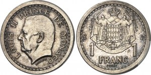 Louis II (1922-1949). Set mit zwei silbernen Testpässen zu 1 und 2 Francs von L. Maubert ND (1943), Paris.