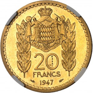 Ludwik II (1922-1949). Próba 20 franków w złocie, 1947, Paryż.