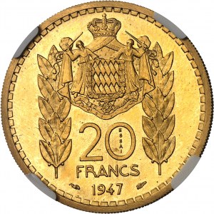 Luigi II (1922-1949). Prova di 20 franchi in oro 1947, Parigi.