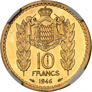 Luigi II (1922-1949). Saggio di 10 franchi in oro 1946, Parigi.