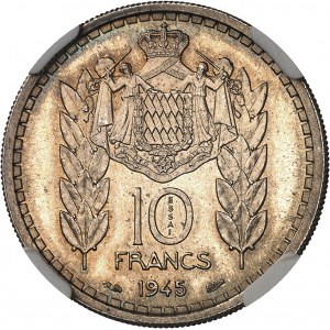 Luigi II (1922-1949). Essai de 10 francs en argent, Flan bruni (PROOF) 1945, Parigi.