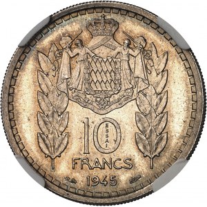 Louis II (1922-1949). Essai de 10 francs en argent, Flan bruni (PROOF) 1945, Paris.