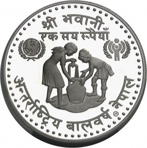 Birendra Bir Bikram (VS2028-2058 / 1971-2001). Minca v hodnote 100 rupií, Medzinárodný rok dieťaťa 1979 (IYC) VS2038 (1981).