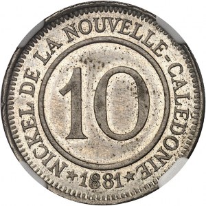 Trzecia Republika (1870-1940). 10 (centymów), Société anonyme Le Nickel, moneta z 1881 roku.