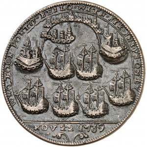 Edward Vernon, admirał i dowódca brytyjskiej floty w Indiach Zachodnich (1684-1757). Medal za zdobycie Portobelo 21 listopada 1739 [datowany na 22 listopada] 1739.