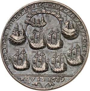 Edward Vernon, admirál a veliteľ britskej flotily v Západnej Indii (1684-1757). Medaila, dobytie Portobela 21. novembra 1739 [s dátumom 22. novembra] 1739.