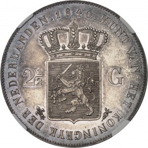 Viliam II (1840-1849). 2 1/2 guldenov (2 1/2 gulden), leštený flanel (PROOF) 1840, Utrecht.