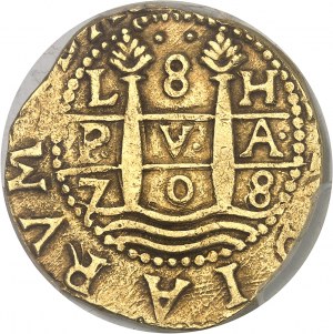 Philipp V. (1700-1746). 8 Escudos 1708 LH, Lima.