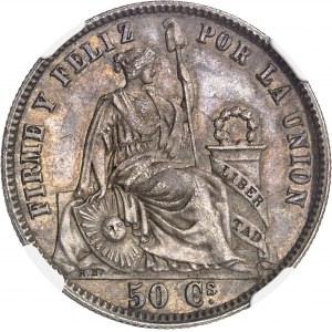 Republic of Peru (since 1821). 50 centimos 1859 YB/Y, Lima.