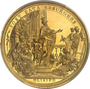 Joseph Ier (1750-1777). Médaille d’Or, monument équestre du Roi à Lisbonne après la reconstruction de ville détruite par le tremblement de terre de 1755, par José Gaspar 1775, Lisbonne.