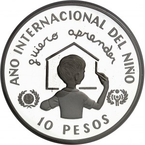 République dominicaine (1844 à nos jours). Piéfort de 10 pesos, Année internationale de l’enfant de 1979 (IYC) 1982, CHI, Chiasso (Valcambi S.A.).