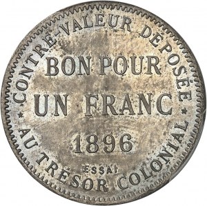 IIIe République (1870-1940). Essay on Un franc (bon pour), Frappe spéciale (SP) 1896, Paris.