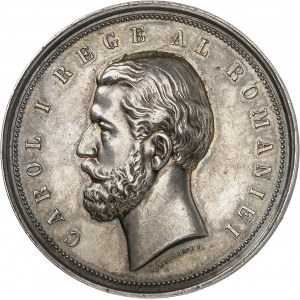 Karol I. Rumunský (1866-1914). Medaila, poľnohospodárska a priemyselná súťaž ND (okolo roku 1881), Bukurešť.