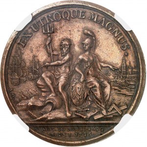 Peter I. Veľký (1689-1725). Medaila, úmrtie Petra I. Veľkého, autor J. Dassier 1725.