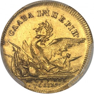 Anna (1730-1740). Złoty żeton, moduł dukatowy, nowodruk, pokój z Turkami z 7 września 1739 r., Petersburg.